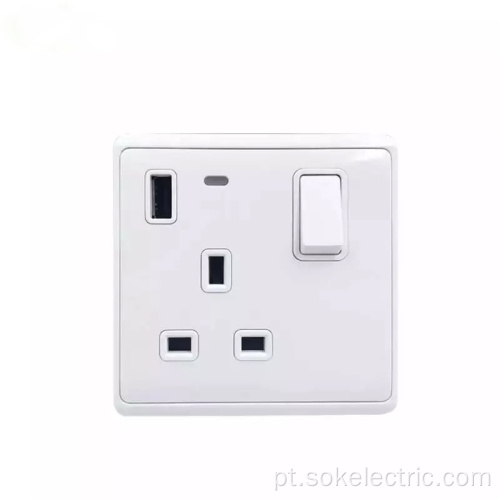 Soquete elétrico 13A BS com soquete USB neon